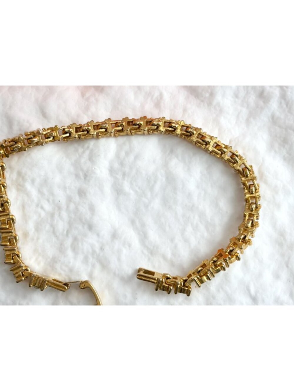 Chainlink Gold Toned Clear Rhinestoned Vintage Minimalist Tennis Bracelet - Picture 9 of 15